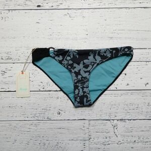 Maaji Bikini Bottom Womens Medium Blue Black Reversible Floral Swimwear New Tags